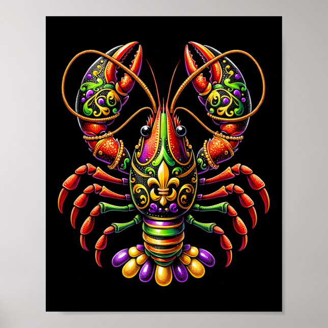 Affiche Mardi Gras Crawfish perles New Orleans Carnival Pa (Devant)