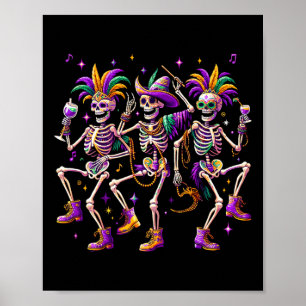 Affiche Mardi Gras Danser Skeleton Drôle