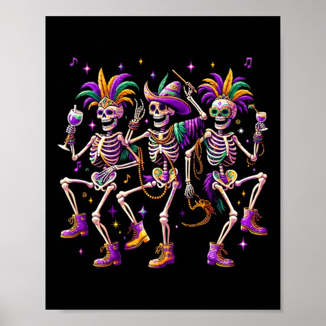 Affiche Mardi Gras Danser Skeleton Drôle (Devant)