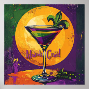 Affiche Mardi Gras de milieu de siècle Cocktail Fleur De L