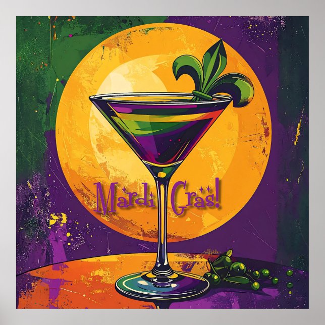 Affiche Mardi Gras de milieu de siècle Cocktail Fleur De L (Devant)