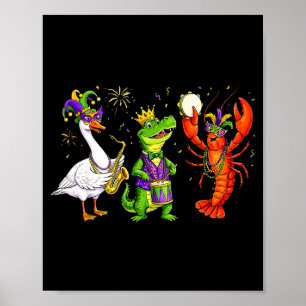 Affiche Mardi Gras drôle d'oie alligator écrevisses carnav