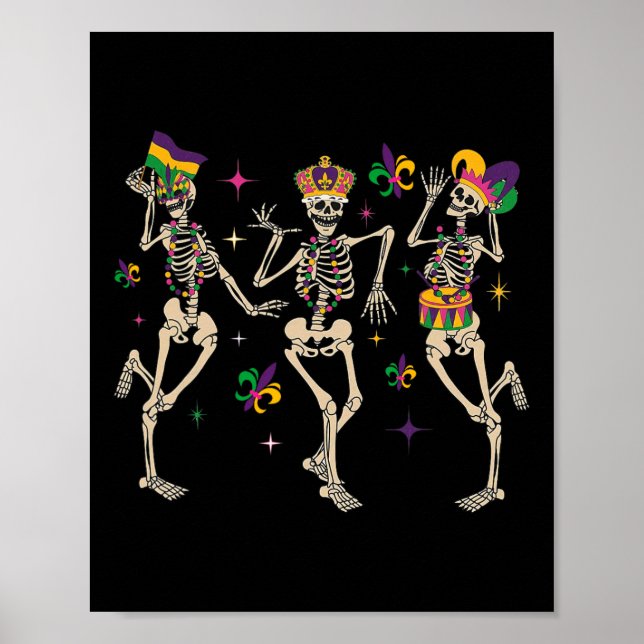 Affiche Mardi Gras Drôle Skeletons Dansant Carnival Parade (Devant)