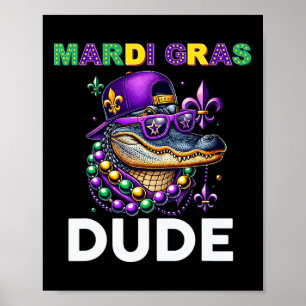 Affiche Mardi Gras Dude Alligator Mardigator Crocodile Kid