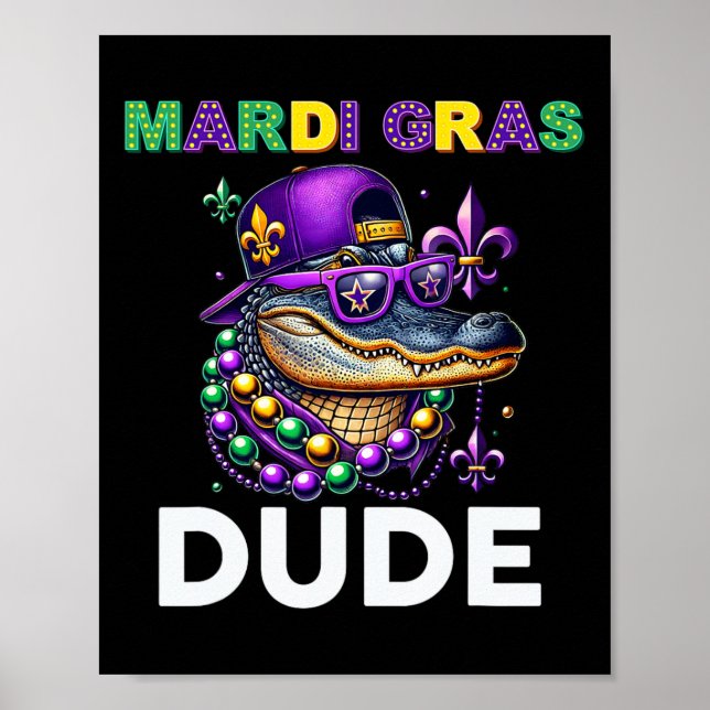 Affiche Mardi Gras Dude Alligator Mardigator Crocodile Kid (Devant)