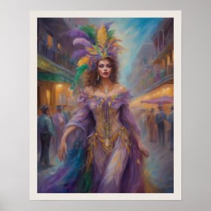 Affiche Mardi Gras Femme En Costume Nouvelle Orléans Bourb