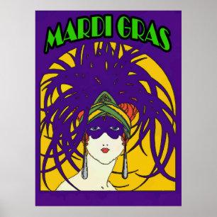 Affiche Mardi Gras Femme Masquée