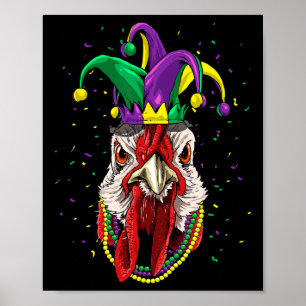 Affiche Mardi Gras Fête Carnaval Jester Chicken Lover Loin
