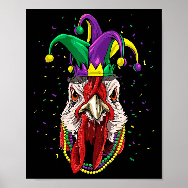 Affiche Mardi Gras Fête Carnaval Jester Chicken Lover Loin (Devant)