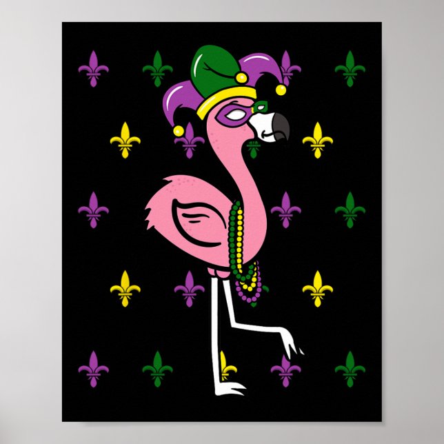 Affiche Mardi Gras Flamant rose Costume de Parade Carnaval (Devant)