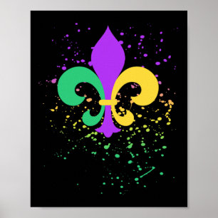 Affiche Mardi Gras Fleur De Lis Tache De Peinture Nola