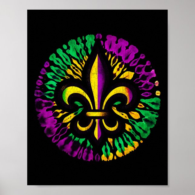 Affiche Mardi Gras Fleur De Lis Tie Dye Hommes Femmes Carn (Devant)