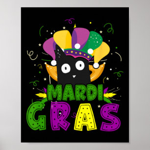 Affiche Mardi Gras Funny Chat Noir Portant Clown Chat Mard