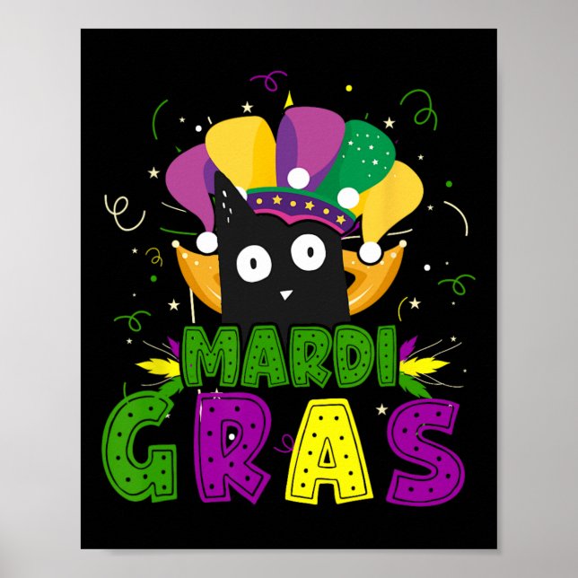 Affiche Mardi Gras Funny Chat Noir Portant Clown Chat Mard (Devant)