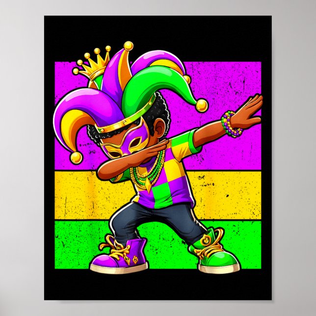 Affiche Mardi Gras Funny Dabbing Black Boy Jester Hat Kid  (Devant)