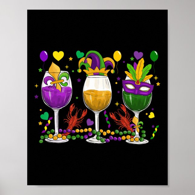 Affiche Mardi Gras Gl Of Wine Funny Drinking Wine Festival (Devant)