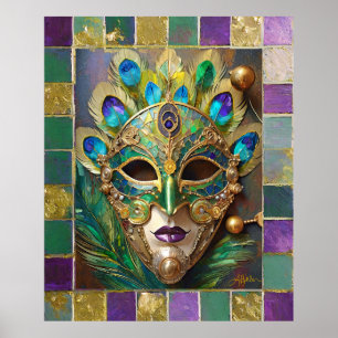 Affiche Mardi Gras Gold Ceramic Peacock Feature Masque
