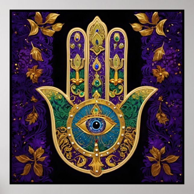 Affiche Mardi Gras Gold violet vert Hamsas Art (Devant)