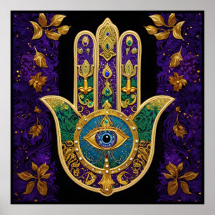 Affiche Mardi Gras Gold violet vert Hamsas Art