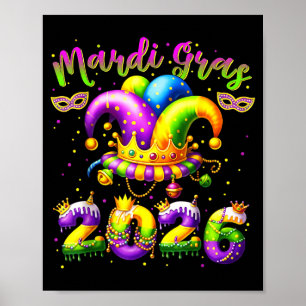 Affiche Mardi Gras Joyeux 2026 Chapeau de Bouffon Nouvelle