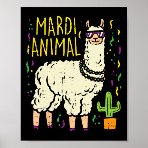 Affiche Mardi Gras Llama Party Animal Funny Alpaca Carniva