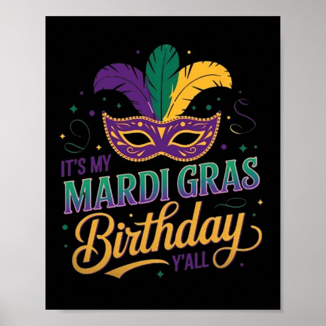 Affiche Mardi Gras Masque d'anniversaire C'est mon Mardi G (Devant)