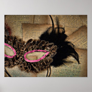 Affiche Mardi Gras Masquerade Masque Rose Antique Carnival