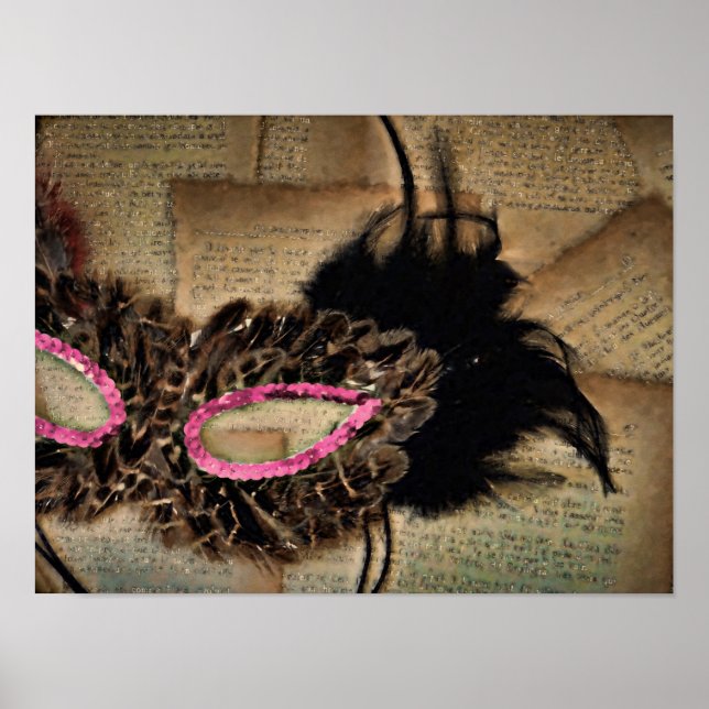 Affiche Mardi Gras Masquerade Masque Rose Antique Carnival (Devant)