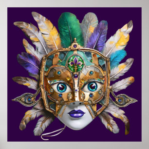 Affiche Mardi Gras Météo et Masque Métal