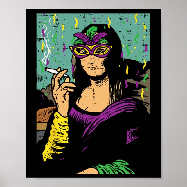 Affiche Mardi Gras Mona Lisa Fumer Weed Stoner Cadeau (Devant)