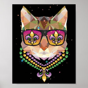 Affiche Mardi Gras Nouvelle-Orléans Drôle Masque Chat Lune
