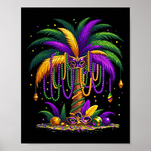 Affiche Mardi Gras Palm Tree Hawaiian Tropical Party Men W (Devant)