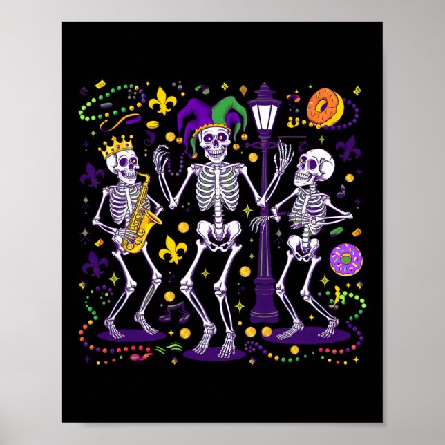 Affiche Mardi Gras Party Carnaval Parade Jester Dancing Sk (Devant)