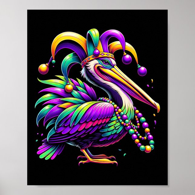 Affiche Mardi Gras Pelican Louisiana Jester Casquette B (Devant)