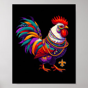 Affiche Mardi Gras Perles de coq de poulet Nouvelle-Orléan