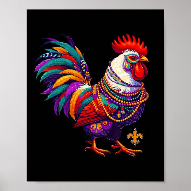 Affiche Mardi Gras Perles de coq de poulet Nouvelle-Orléan (Devant)