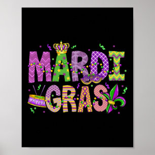 Affiche Mardi Gras Perles Visage Masque Plumes Casquette H