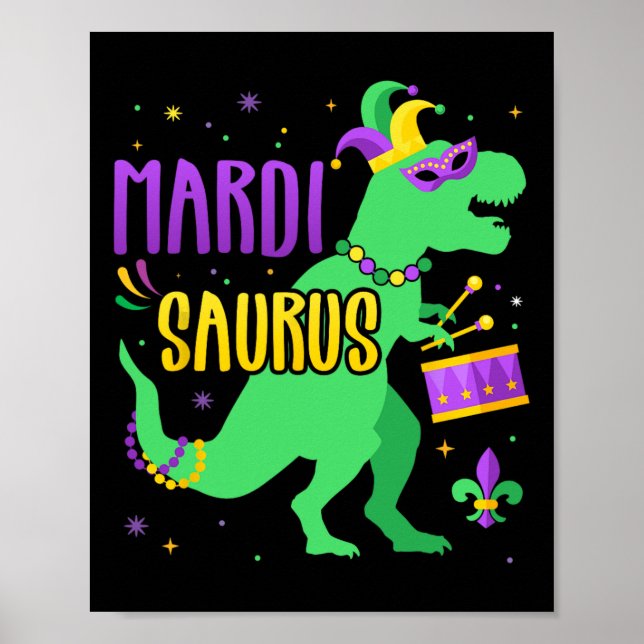 Affiche Mardi Gras Saurus Dinosaur T-rex Avec Jester Joker (Devant)