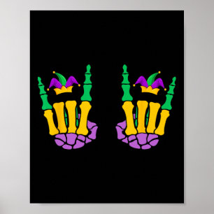 Affiche Mardi Gras Skeleton Mains Rock Drôle Sur Devil Hor