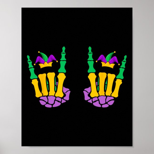 Affiche Mardi Gras Skeleton Mains Rock Drôle Sur Devil Hor (Devant)