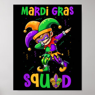 Affiche Mardi Gras Squad Dabbing Kid Boy Masqué Jester Cas