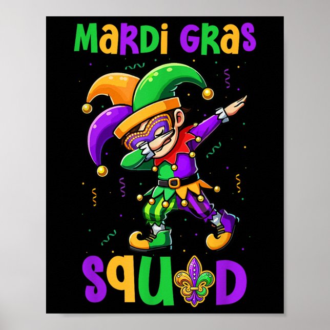 Affiche Mardi Gras Squad Dabbing Kid Boy Masqué Jester Cas (Devant)