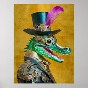 Affiche Mardi Gras Steampunk Party Animal Alligator