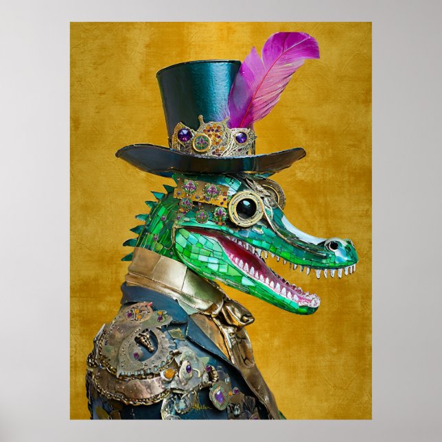 Affiche Mardi Gras Steampunk Party Animal Alligator (Devant)