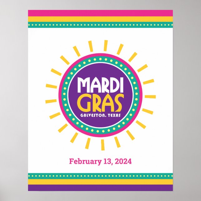 Affiche Mardi Gras Sun, Galveston, Texas (Devant)