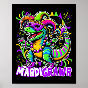Affiche Mardi Gras T Rex Dinosaur Mardi Costume de perle d