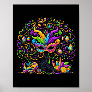 Affiche Mardi Gras Tree Beads New Orleans 2025 Festival Be