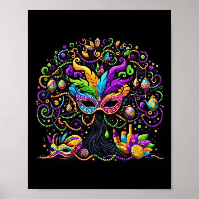 Affiche Mardi Gras Tree Beads New Orleans 2025 Festival Be (Devant)