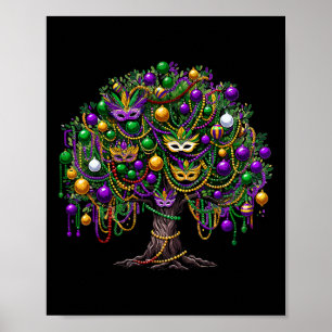 Affiche Mardi Gras Tree Beads New Orleans 2025 Festival Be