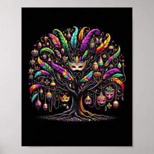 Affiche Mardi Gras Tree Beads New Orleans Festival